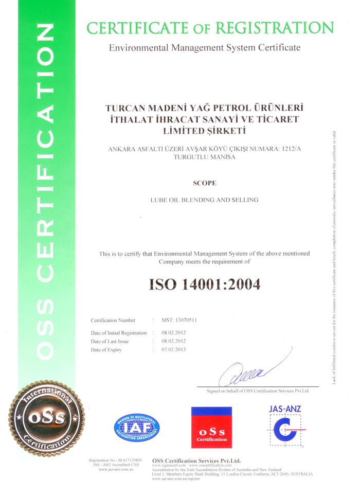 Enviromental Management System Certificate